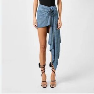 Magda Butrym Denim Effect Printed Rosette Flower Swim Skirt Asymmetrical NEW 10